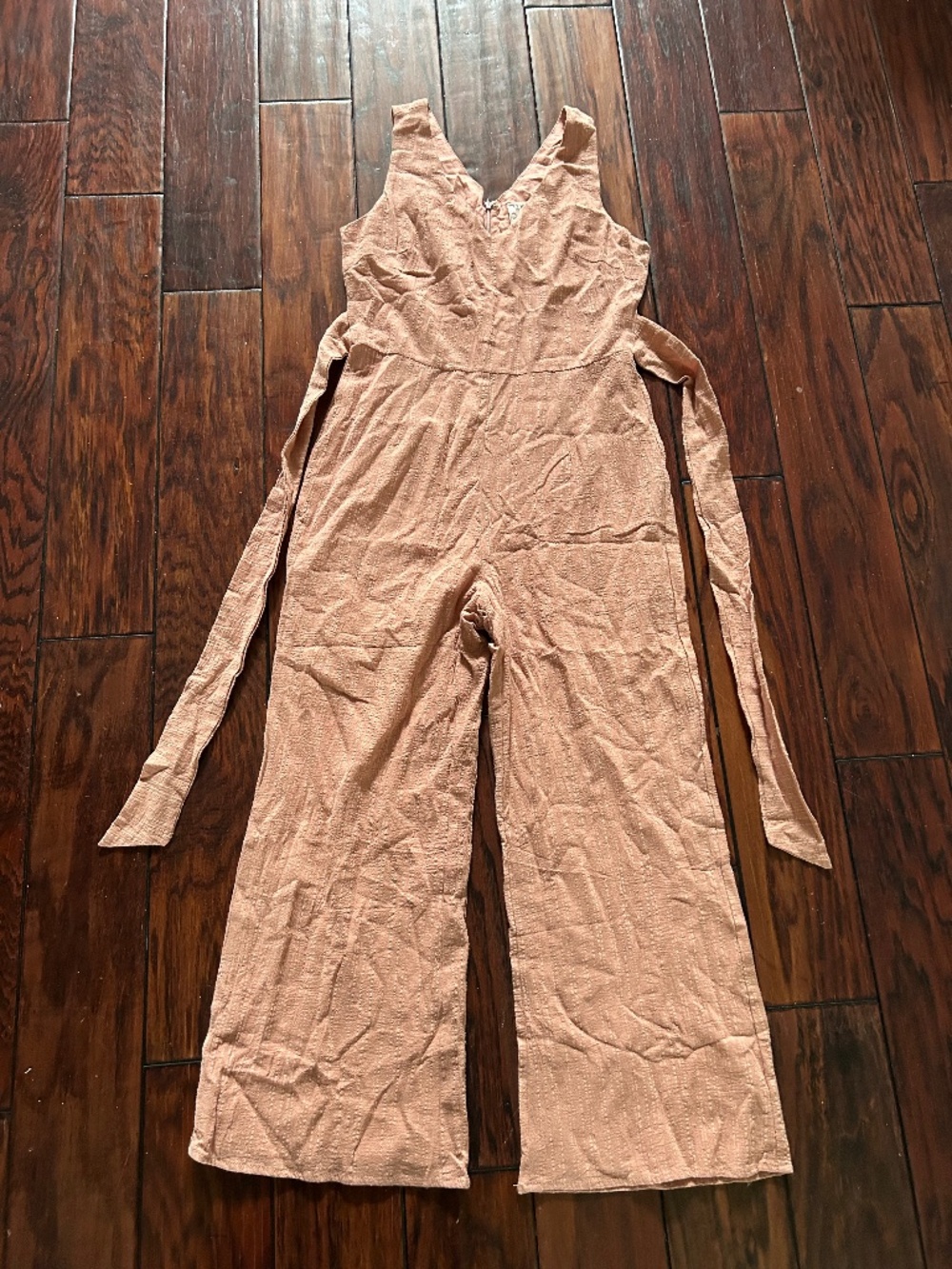 Sadie & Sage NEW Small Sunbaked Clay V-Neck Sleeveless Jumpsuit Linen/Cotton